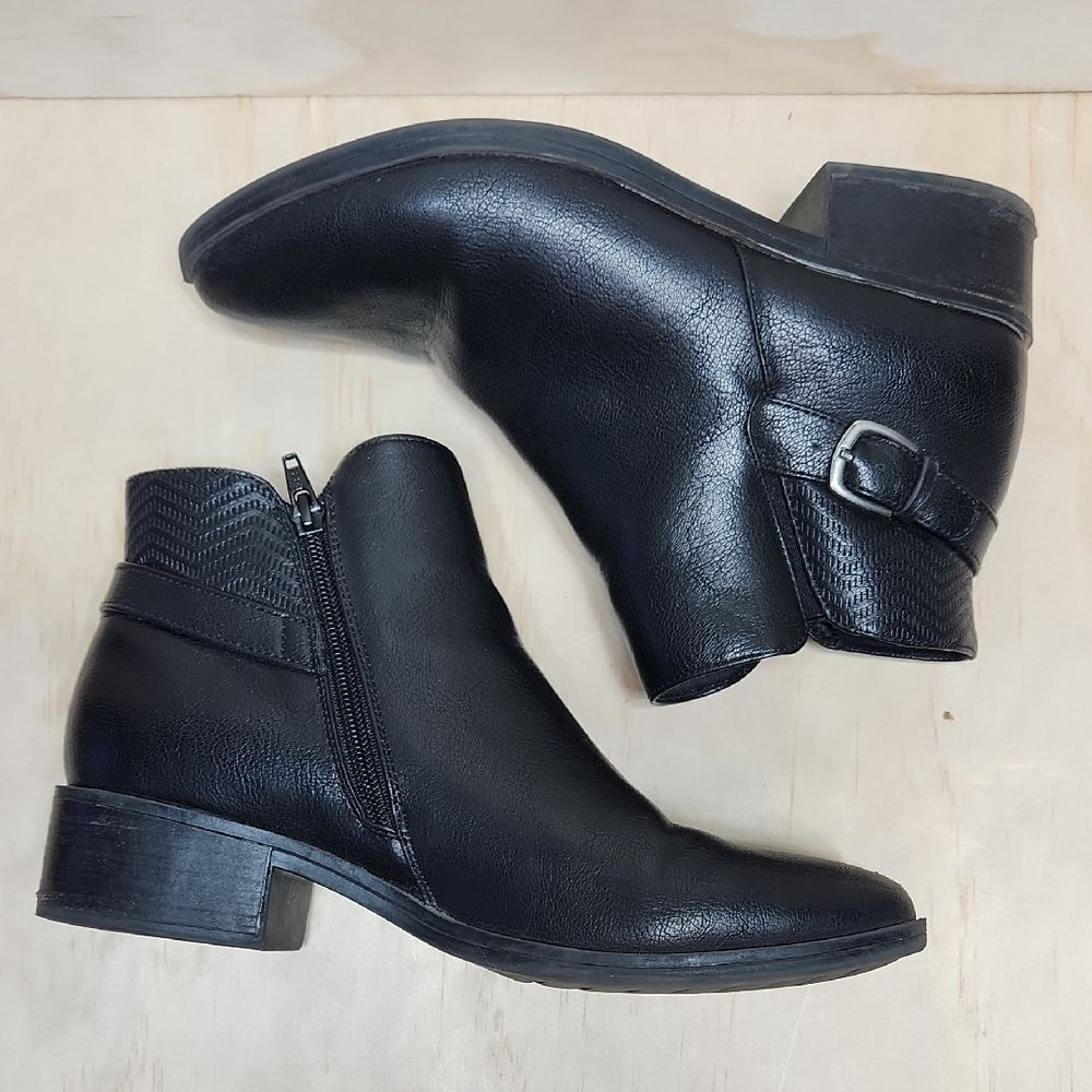BareTraps Marconi Black Ankle Booties Buckle Zipper Women 8 Faux Leather